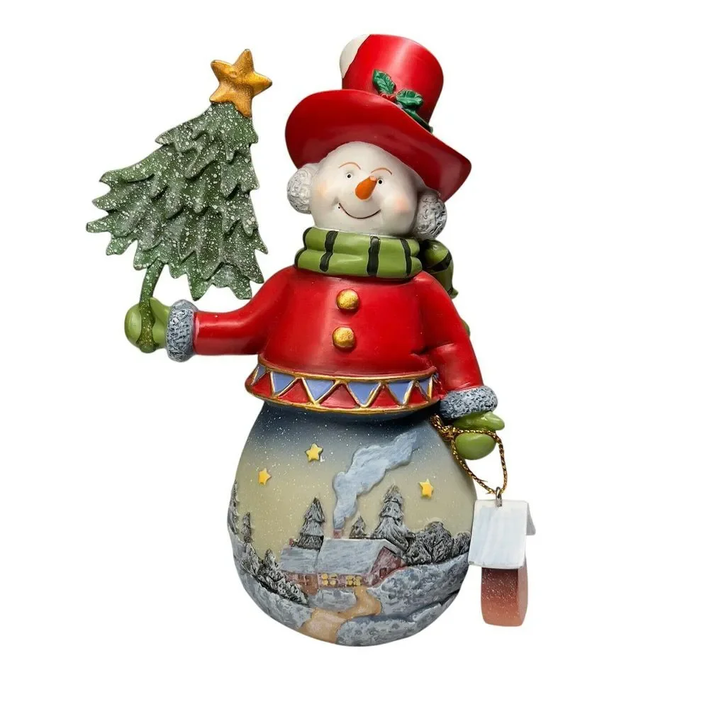 Mrs. Snowman Figurine Christmas Tree and Birdhouse Frosty 3D Detailed Base 5